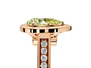 Halo Engagement Ring Setting for Fancy Yellow Pear-Shaped Center with Outer Bezel Rim, Pave Band and Prong Head in Rose Gold