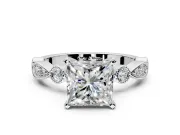 Solitaire Engagement Ring Setting for Princess Cut Center with Milgrain Bezel Accents and Prong Head in Sterling Silver