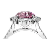 Halo Engagement Ring Setting for Fancy Pink Round Cut Center with Single-Row Pave, Open Basket and Prong Head in Platinum