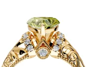 Solitaire Engagement Ring Setting for Fancy Yellow Heart-Shaped Center with Filigree Accent Basket and Prong Head in Yellow Gold