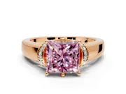 Solitaire Engagement Ring Setting for Fancy Pink Princess Cut Center with Wide Band, Pave Collar and Prong Head in Rose Gold