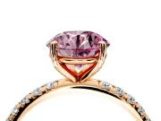 Solitaire Engagement Ring Setting for Fancy Pink Round Cut Center with Micro Pave Band and Prong Head in Rose Gold