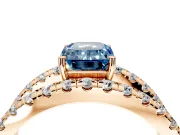 Solitaire Engagement Ring Setting for Fancy Blue Emerald Cut Center with Wide-Open Split Shank and Prong Head in Rose Gold