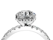 Solitaire Engagement Ring Setting for Round Cut Center with Band of Accents and Prong Head in White Gold