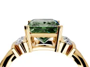 Solitaire Engagement Ring Setting for Fancy Green Princess Cut Center with Grooved Bar Accent Band and Prong Head in Yellow Gold