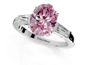 3 Stone Engagement Ring Setting for Fancy Pink Oval Center with Baguette Accents and Prong Head in Platinum
