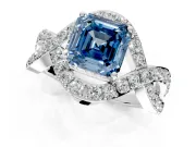 Halo Engagement Ring Setting for Fancy Blue Asscher Cut Center with Pave Infinity Twist Band and Prong Head in White Gold