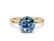 Solitaire Engagement Ring Setting for Fancy Blue Round Cut Center with Plain Band, Open Basket and Prong Head in Yellow Gold