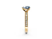 Milgrain Pave Engagement Ring Setting for Fancy Blue Heart-Shaped Center with Accent Band and Prong Head in Yellow Gold