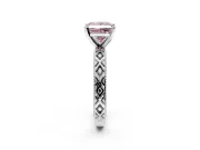 Solitaire Engagement Ring Setting for Fancy Pink Princess Cut Center with Milgrain X Pattern Band and Prong Head in Sterling Silver