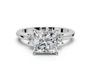 3 Stone Engagement Ring Setting for Princess Cut Center with Wide Plain Band and Prong Head in Sterling Silver