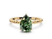 Solitaire Engagement Ring Setting for Fancy Green Pear-Shaped Center with Plain Twisted Rope Band and Prong Head in Yellow Gold