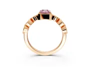 Vintage Station Engagement Ring Setting for Fancy Pink Emerald Cut Center with Accents and Prong Head in Rose Gold