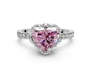 Halo Engagement Ring Setting for Fancy Pink Heart-Shaped Center with Openwork Halo, Pave Band and Prong Head in Sterling Silver