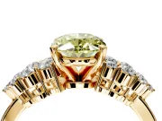 Cluster Engagement Ring Setting for Fancy Yellow Oval Center with 2-Row Shoulder Clusters and Prong Head in Yellow Gold