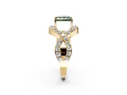Halo Engagement Ring Setting for Fancy Green Princess Cut Center with Pave Infinity Twist Band and Prong Head in Yellow Gold