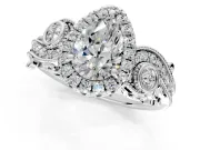 Milgrain Halo Engagement Ring Setting for Pear-Shaped Center with Shoulder Bezels and Prong Head in White Gold