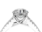Solitaire Engagement Ring Setting for Round Cut Center with Pave Split Shank and Prong Head in Platinum