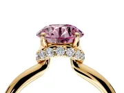 Hidden Halo Engagement Ring Setting for Fancy Pink Round Cut Center with Plain Rounded Band and Prong Head in Yellow Gold