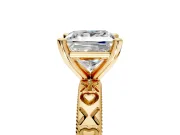Solitaire Engagement Ring Setting for Princess Cut Center with XO Engraved Band and Prong Head in Yellow Gold
