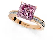 Solitaire Engagement Ring Setting for Fancy Pink Princess Cut Center with Channel Baguette Band and Prong Head in Rose Gold