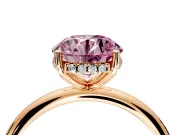 Hidden Halo Engagement Ring Setting for Fancy Pink Round Cut Center with Thin Round-Wire Band and Prong Head in Rose Gold