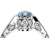 Cathedral Engagement Ring Setting for Fancy Blue Pear-Shaped Center with Antique-Style Pave Band and Prong Head in Platinum