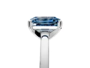 Solitaire Engagement Ring Setting for Fancy Blue Emerald Cut Center with Basket Rail and Prong Head in White Gold