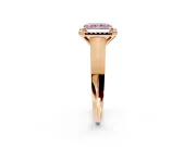 Halo Engagement Ring Setting for Fancy Pink Radiant Cut Center with Knife Ridge Cathedral Band and Prong Head in Rose Gold