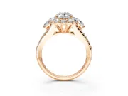 Halo Engagement Ring Setting for Oval Center with Two-Strand Split Shank and Prong Head in Rose Gold