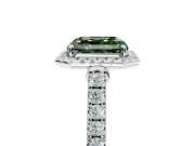 Halo Engagement Ring Setting for Fancy Green Asscher Cut Center with Narrowing Pave Band and Prong Head in Platinum