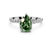 Solitaire Engagement Ring Setting for Fancy Green Pear-Shaped Center with Pave Accents and Prong Head in Sterling Silver