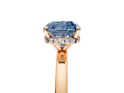 Hidden Halo Engagement Ring Setting for Fancy Blue Cushion Cut Center with Plain Band and Tall Prong Head in Rose Gold
