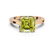 Solitaire Engagement Ring Setting for Fancy Yellow Asscher Cut Center with Flat-Sided Plain Band and Prong Head in Rose Gold