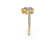 Accent Halo Engagement Ring Setting for Fancy Blue Pear-Shaped Center with Full-Length Pave Band and Prong Head in Yellow Gold