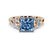 Solitaire Engagement Ring Setting for Fancy Blue Princess Cut Center with Marquise Flower Shoulders and Prong Head in Rose Gold