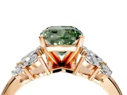 Leaf Cluster Engagement Ring Setting for Fancy Green Cushion Cut Center with Marquise Accents and Prong Head in Rose Gold