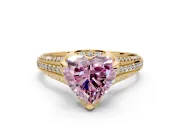 Solitaire Engagement Ring Setting for Fancy Pink Heart-Shaped Center with Accented Split Shank and Prong Head in Yellow Gold