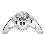 Bezel-Framed Halo Engagement Ring Setting for Marquise Center with Pave Band and Prong Head in Platinum