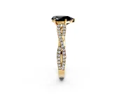 Solitaire Engagement Ring Setting for Fancy Black Pear-Shaped Center with Twisted Pave Split Shank and Prong Head in Yellow Gold