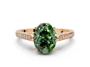 Cathedral Engagement Ring Setting for Fancy Green Oval Center with Antique-Style Pave Band and Prong Head in Rose Gold