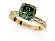 Milgrain Pave Engagement Ring Setting for Fancy Green Cushion Cut Center with Accent Band and Prong Head in Yellow Gold