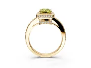 Halo Engagement Ring Setting for Fancy Yellow Emerald Cut Center with Metal-Rimmed Halo, Pave Band and Prong Head in Yellow Gold