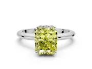 Hidden Halo Engagement Ring Setting for Fancy Yellow Radiant Cut Center with Plain Rounded Band and Prong Head in Platinum