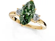 3 Stone Engagement Ring Setting for Fancy Green Marquise Center with Wide Plain Band and Prong Head in Yellow Gold