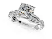 Solitaire Engagement Ring Setting for Cushion Cut Center with Marquise Panel Band and Prong Head in Platinum