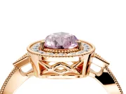 Halo Engagement Ring Setting for Fancy Pink Pear-Shaped Center with Milgrain Rim, Pave Band and Prong Head in Rose Gold