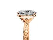 Solitaire Engagement Ring Setting for Oval Center with Engraved Milgrain Band and Prong Head in Rose Gold