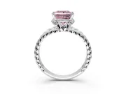 Halo Engagement Ring Setting for Fancy Pink Princess Cut Center with Rope Twist Split Shank and Prong Head in White Gold
