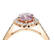 Halo Engagement Ring Setting for Fancy Pink Marquise Center with Narrowing Pave Band and Prong Head in Rose Gold